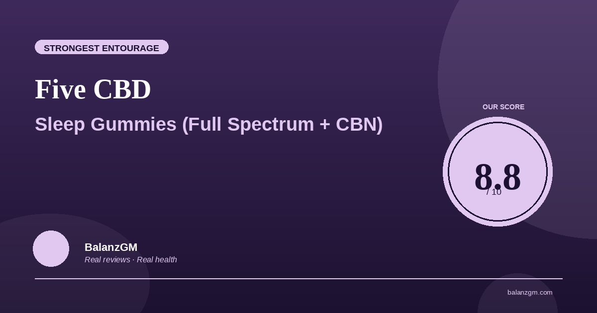 Five CBD full-spectrum sleep gummies with CBN bottle